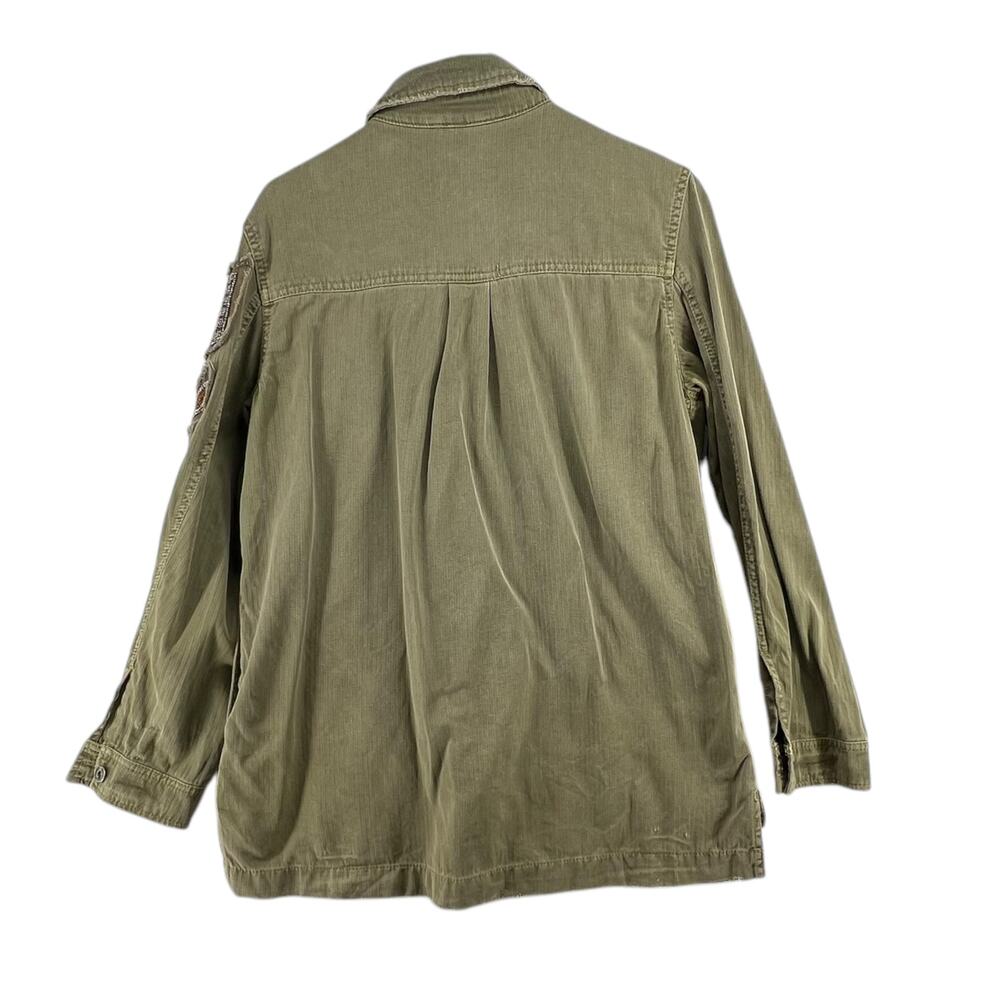 Free People Size Small Embellished Military Jacket Olive Green Button Front - Picture 5 of 5